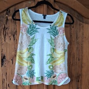 J. Crew White Tropical Fruit Tank Top